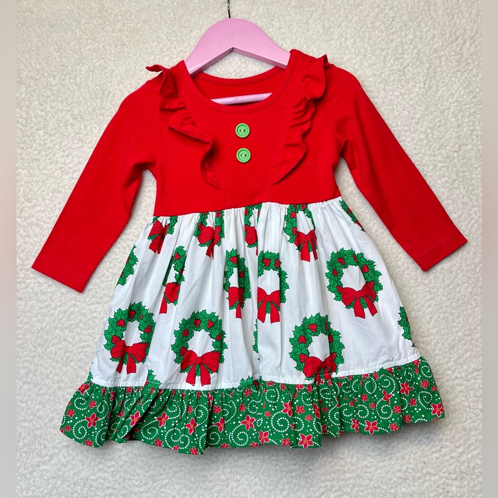 Eleanor Rose Christmas Wreath Heather Dress Girls Size 6/9 Months